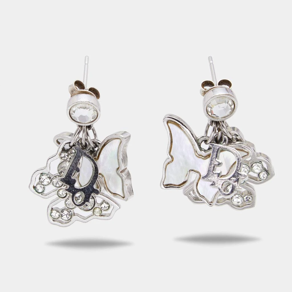 商品[二手商品] Dior|Dior Oblique Mother of Pearl Crystals Butterfly Silver Tone Earrings,价格¥983,第1张图片