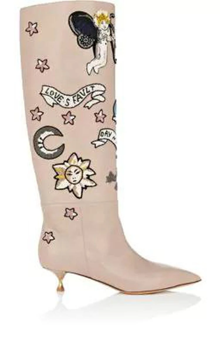 商品Valentino|Loveblade Embroidered Leather Knee Boots,价格¥11744,第1张图片