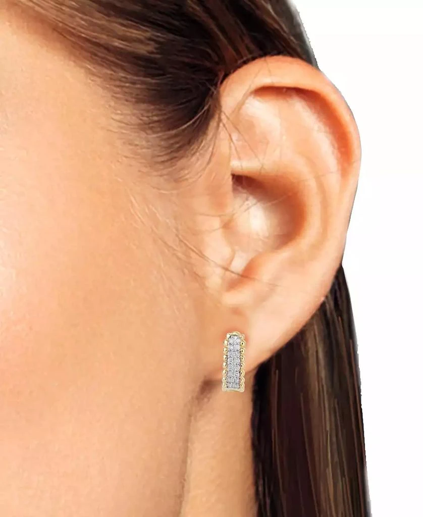 商品Macy's|Diamond Bead Leverback Hoop Earrings (1/6 ct. t.w.) in Sterling Silver or 14k Gold-Plated Sterling Silver,价格¥2980,第2张图片详细描述