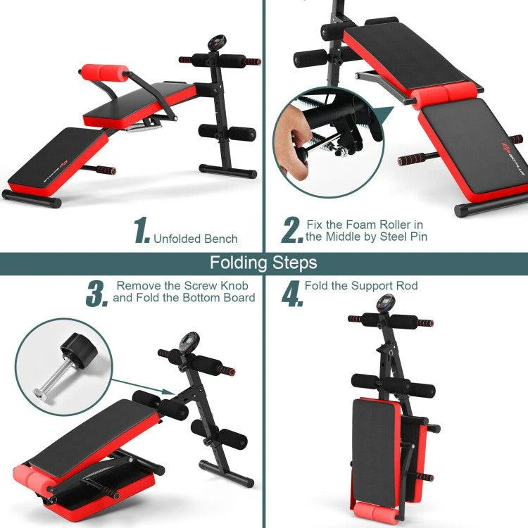 商品Hivvago|Adjustable Sit Up Bench with LCD Monitor-Red,价格¥677,第5张图片详细描述