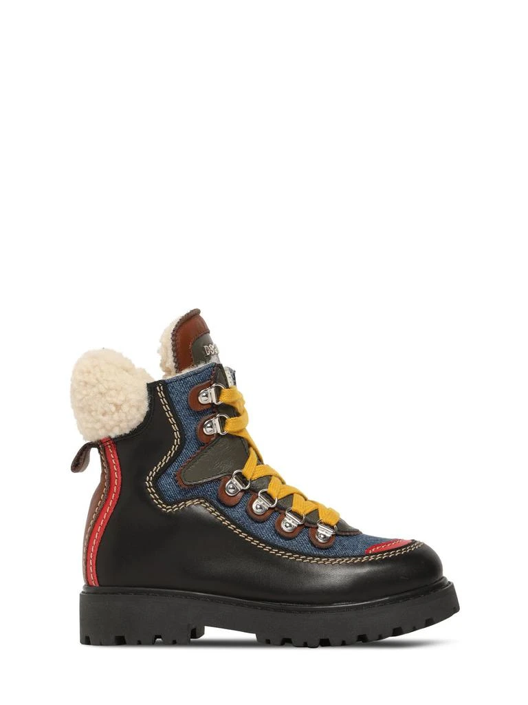 商品DSQUARED2|Cotton & Leather Snow Boots,价格¥945,第1张图片