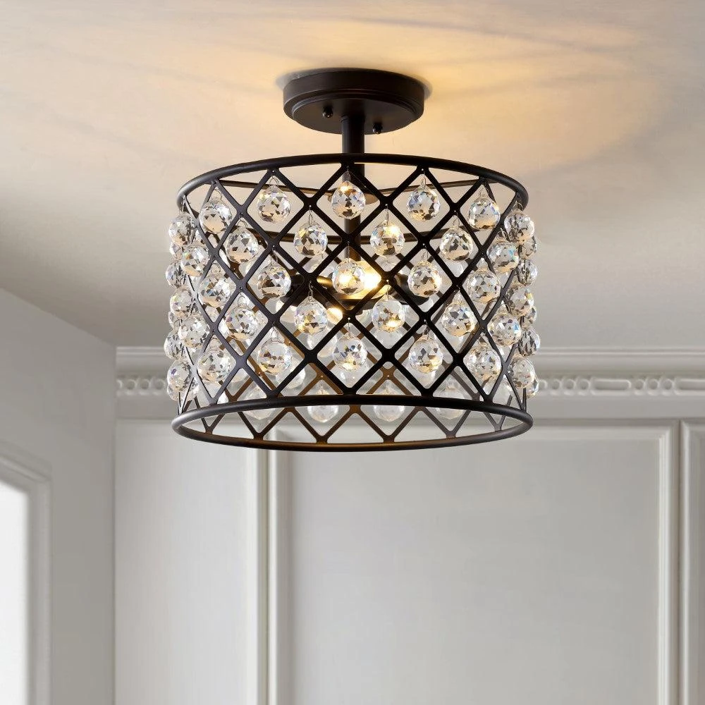 商品JONATHAN Y|Gabrielle 14.5" Crystal/Metal LED Semi-Flush Mount,价格¥1452,第1张图片