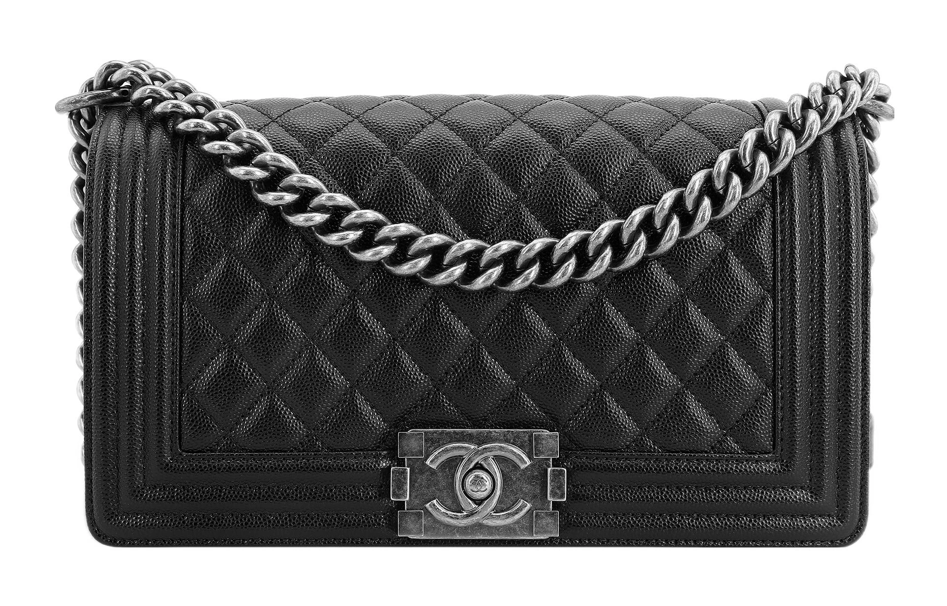 商品[国内直发] Chanel|香奈儿 LEBOY 做旧银扣菱格翻盖颗粒压花 小牛皮 单肩斜挎包 中号 女款 黑色,价格¥47543,第1张图片