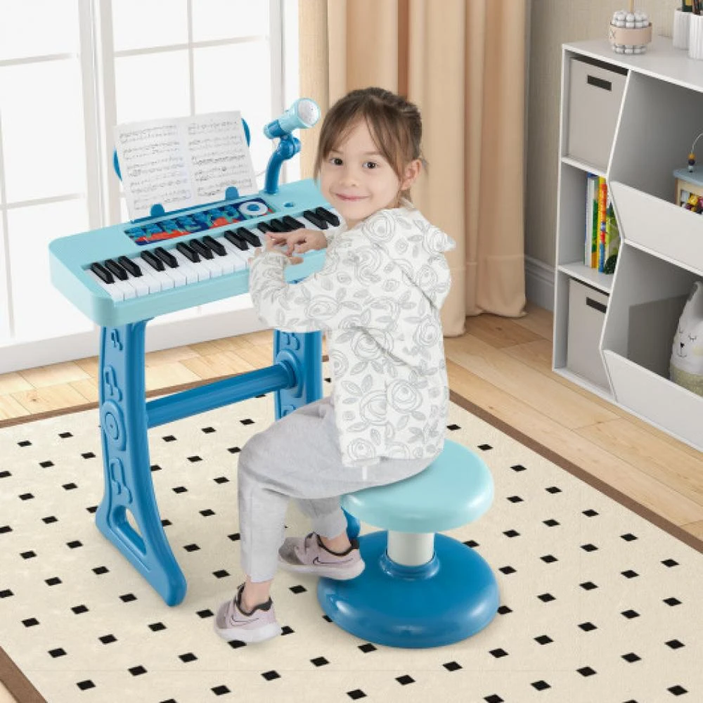 商品Hivvago|Kids Piano Keyboard 37-Key Kids Toy Keyboard Piano with Microphone for 3+ Kids-Blue,价格¥421,第1张图片