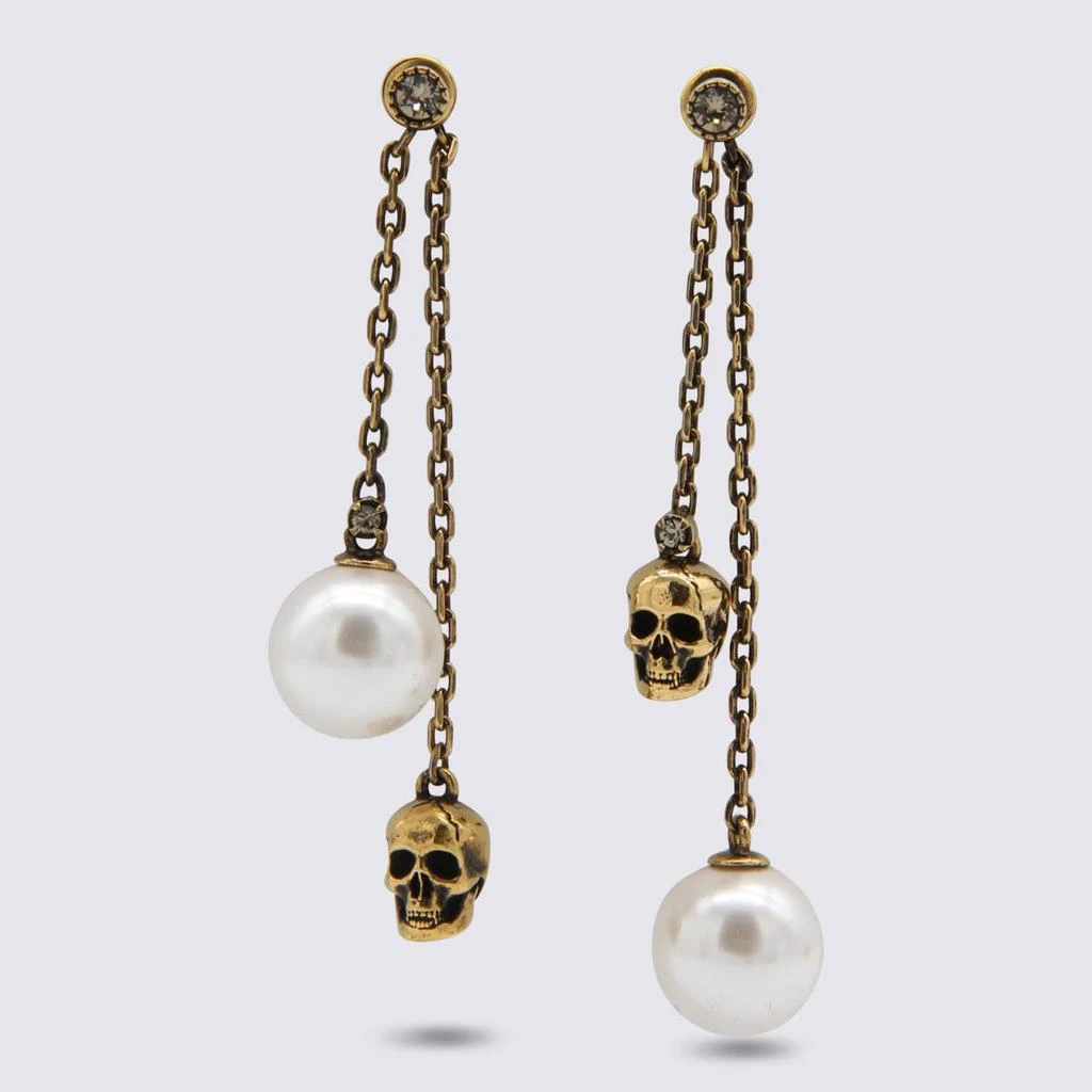 商品Alexander McQueen|Antique Gold Metal And Pearl Skull Chain Earrings,价格¥2093,第1张图片