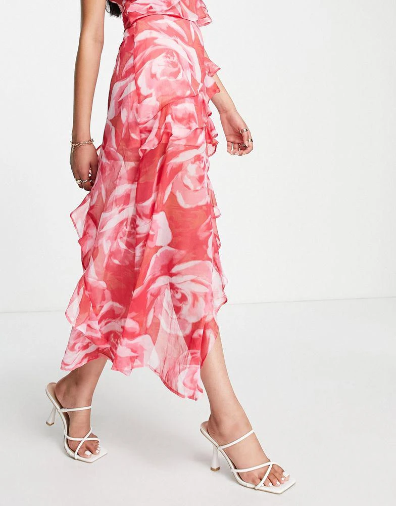 商品ASOS|ASOS DESIGN soft cut about ruffle midi skirt co-ord with high split in pink floral,价格¥160,第4张图片详细描述