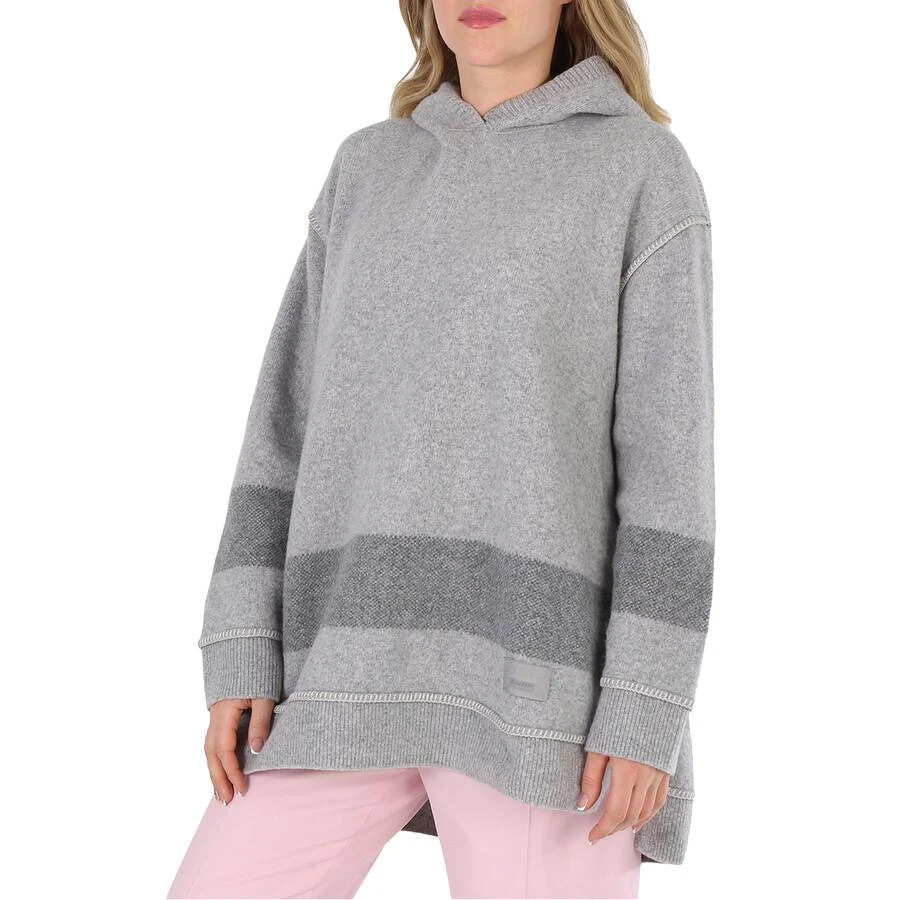 商品Burberry|Ladies Pale Grey Melange Stripe-Detail Logo Patch Hoodie,价格¥1878,第3张图片详细描述