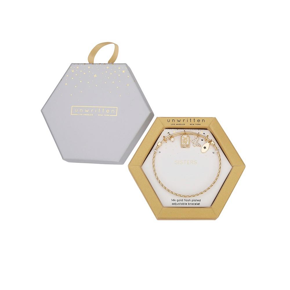 14K Gold Flash-Plated Cubic Zirconia "Sisters" Butterfly Charm Bangle Bracelet商品第2张图片规格展示