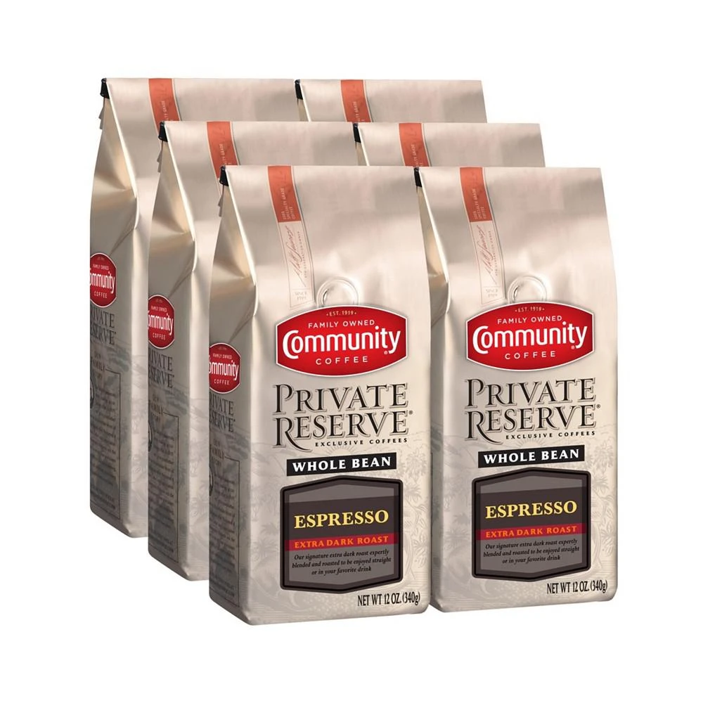 商品Community Coffee|Private Reserve Espresso Extra Dark Roast Specialty-Grade Whole Bean Coffee, 12 Oz - 6 Pack,价格¥651,第1张图片