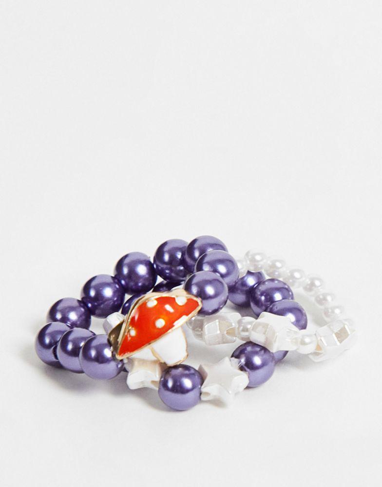 商品Reclaimed Vintage|Reclaimed Vintage inspired stretch ring pack with mushroom pendant in 90's beads,价格¥29,第5张图片详细描述