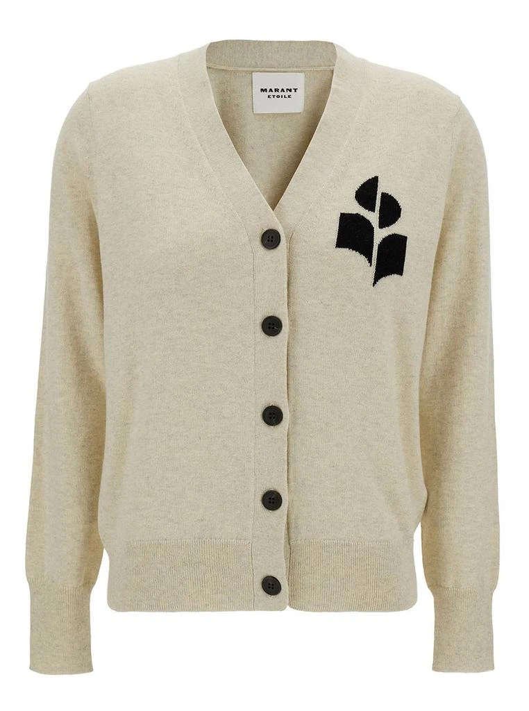 商品ISABEL MARANT ETOILÉ|Beige Cardigan with Contrasting Logo Detail at the Front in Cotton and Wool Blend Woman,价格¥2444,第1张图片