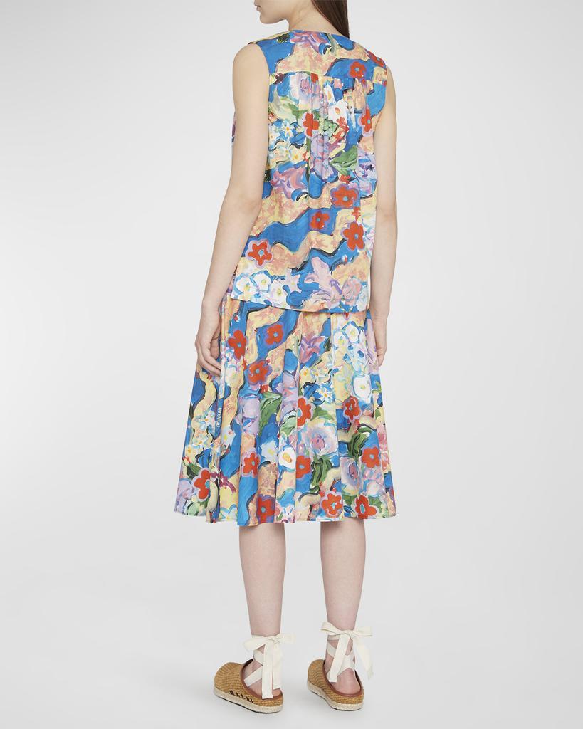 Floral Painting-Print Sleeveless Cotton Blouse商品第3张图片规格展示