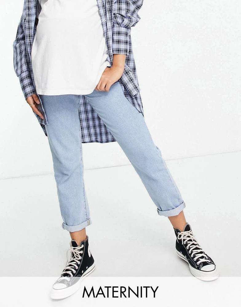 商品Don't Think Twice Maternity|DTT Maternity Lou mom jeans in light blue wash,价格¥193,第1张图片