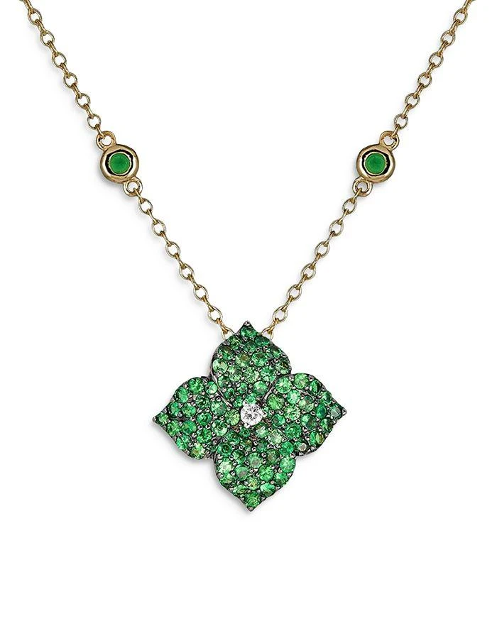 商品Piranesi|18K Yellow Gold Small Fiore Necklace with Green Tsavorite Garnets and Diamonds,价格¥24202,第1张图片