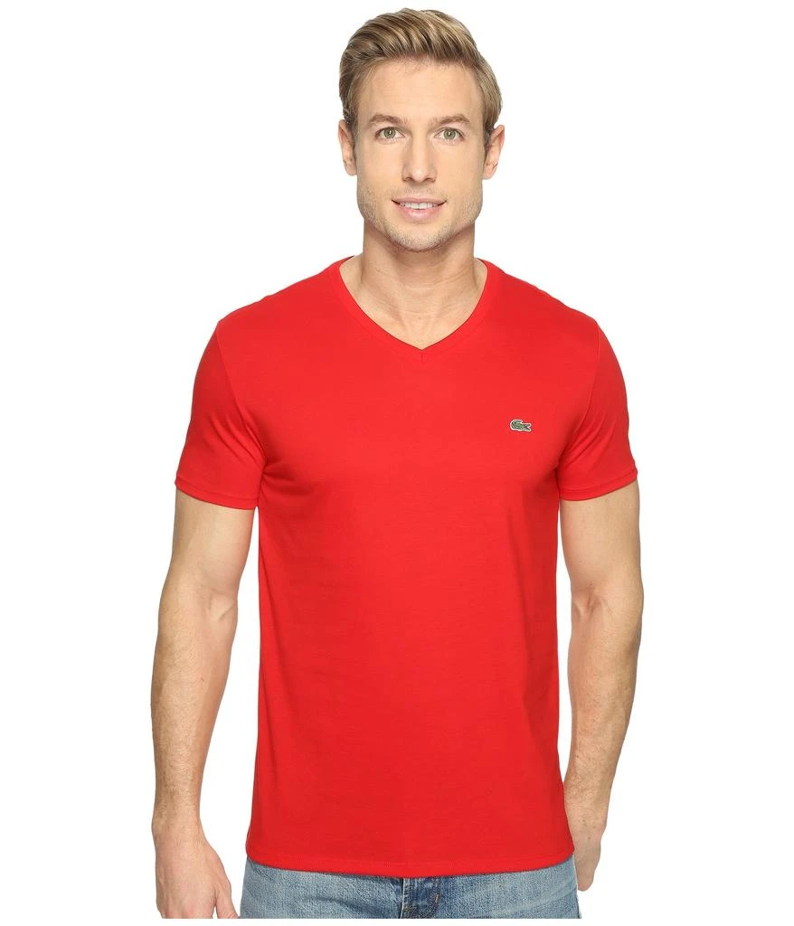 商品Lacoste|Short Sleeve Pima Jersey V-Neck T-Shirt,价格¥305,第1张图片