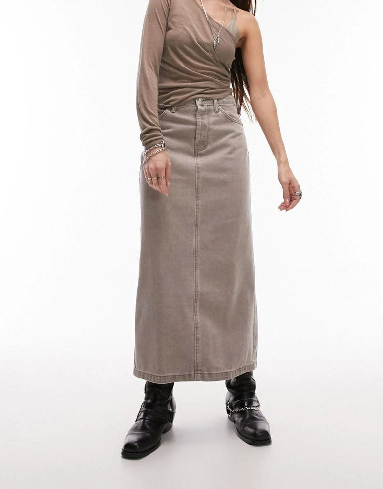 商品Topshop|Topshop denim midi skirt in pebble,价格¥218,第2张图片详细描述