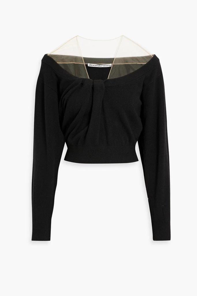 商品Alexander Wang|Cropped gathered tulle-paneled wool-blend sweater,价格¥2597,第1张图片