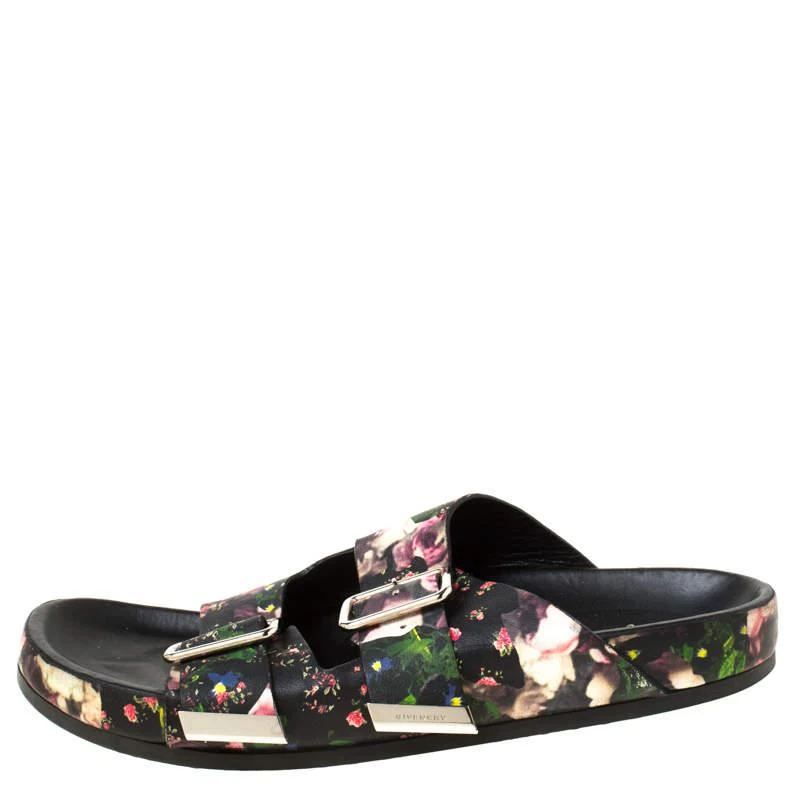 商品[二手商品] Givenchy|Givenchy Multicolor Floral Print Leather Double Buckle Banded Flat Slides Size 38,价格¥2312,第2张图片详细描述