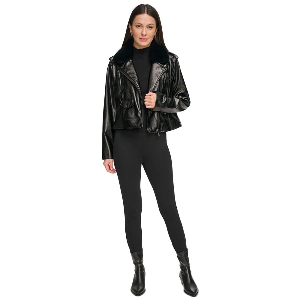 商品DKNY|Women's Crackle Faux-Leather Long-Sleeve Moto Jacket,价格¥255,第5张图片详细描述