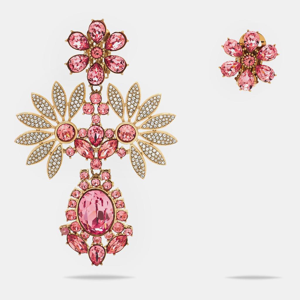 Burberry Pink Floral Crystal Asymmetric Clip-on Earrings商品第1张图片规格展示