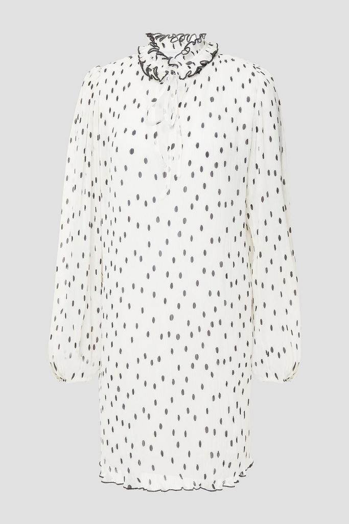Ruffle-trimmed polka-dot plissé-chiffon mini dress商品第1张图片规格展示