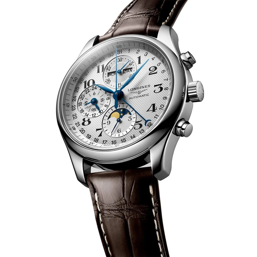 商品Longines|Men's Swiss Automatic Chronograph Master Brown Leather Strap Watch 42mm,价格¥28156,第3张图片详细描述