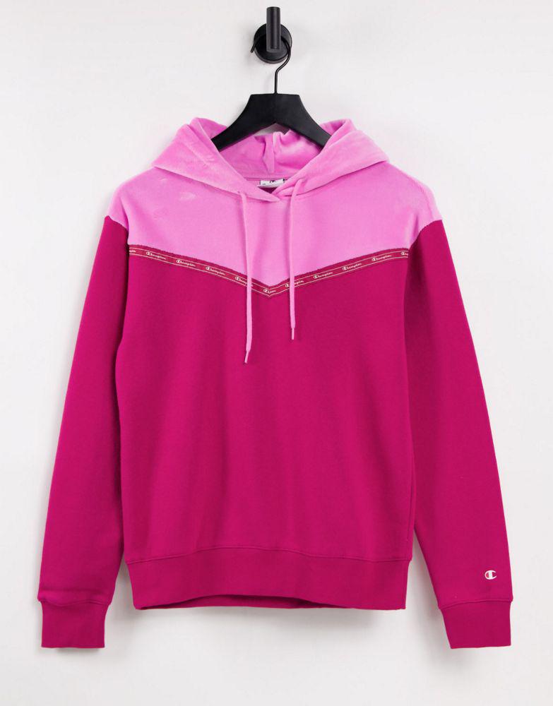 Champion colourblock velour hoodie in pink and red商品第1张图片规格展示