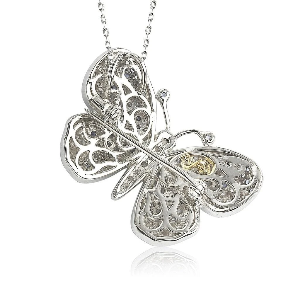 商品Suzy Levian|Sterling Silver Sapphire & Diamond Accent Butterfly Pendant Brooch,价格¥3807,第2张图片详细描述