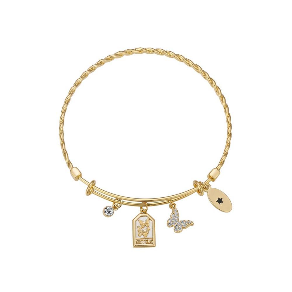 商品Unwritten|14K Gold Flash-Plated Cubic Zirconia "Sisters" Butterfly Charm Bangle Bracelet,价格¥133,第1张图片