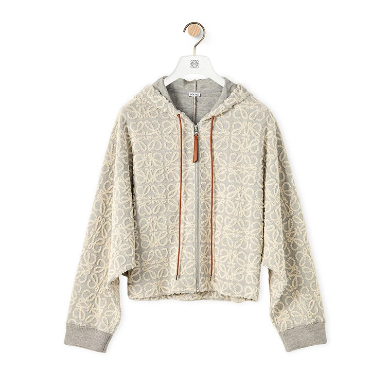 商品Loewe|【预售3-7天】LOEWE/罗意威 22年春夏新款 女士灰色/淡褐色纯棉抓绒面料老花图案拉链连帽衫卫衣外套S359Y25X06-1692,价格¥14012,第4张图片详细描述