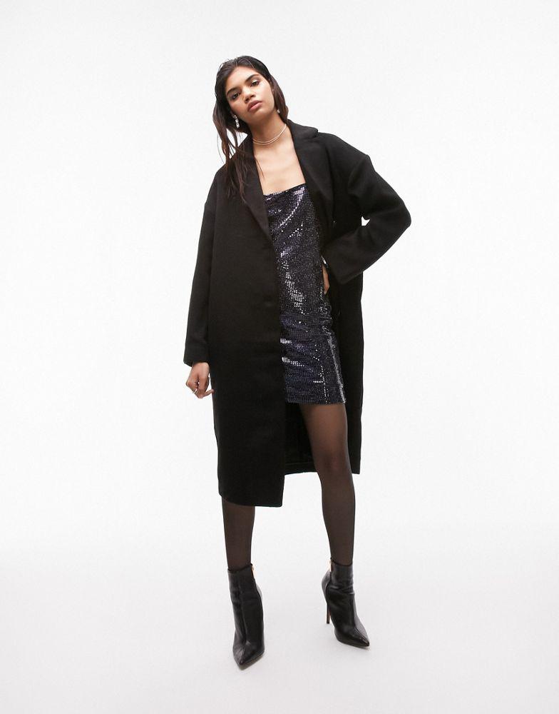 Topshop smart long coat in black商品第4张图片规格展示