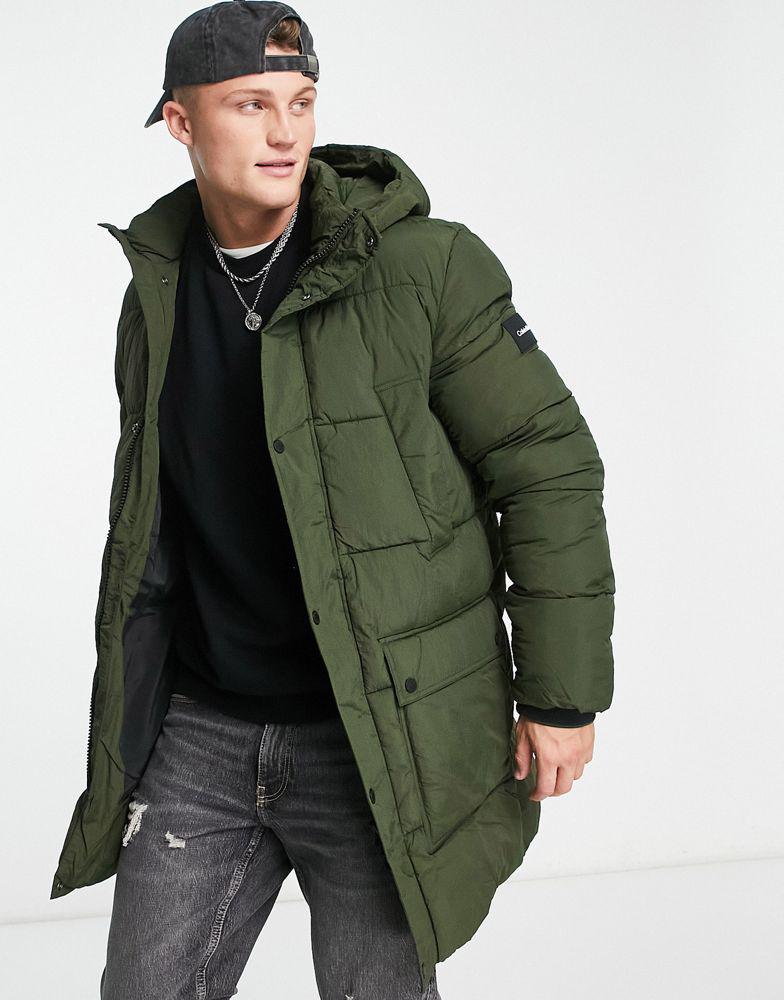 Calvin Klein crinkle nylon longline hooded puffer jacket in dark green商品第3张图片规格展示