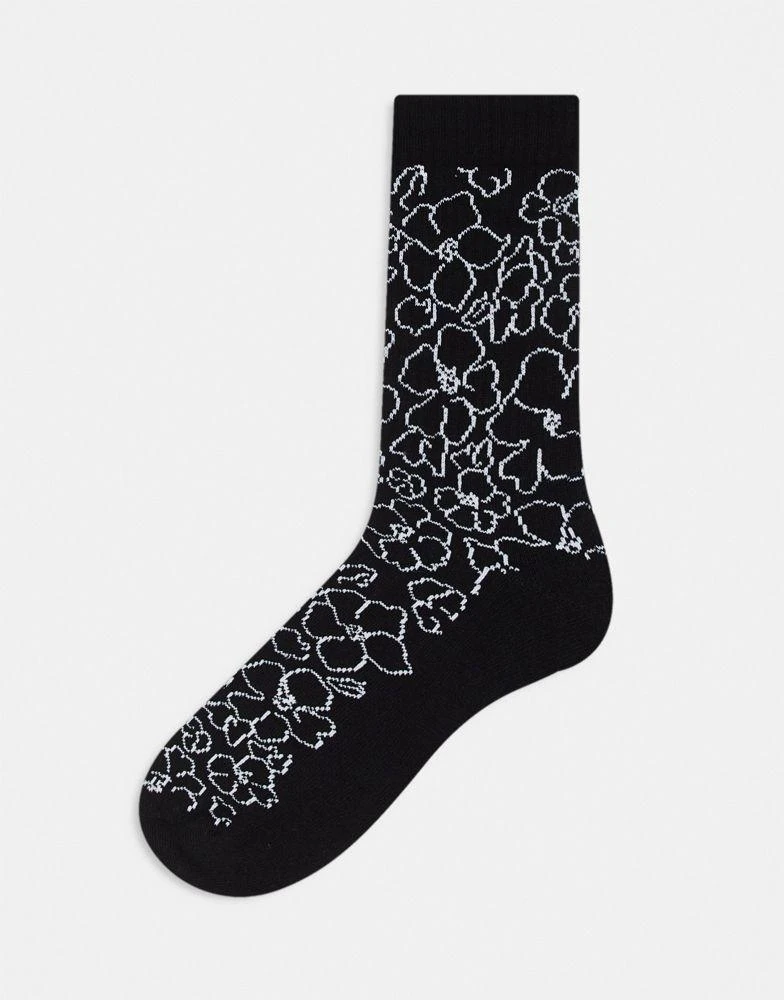商品ASOS|ASOS DESIGN mono floral jacquard socks in black,价格¥48,第1张图片