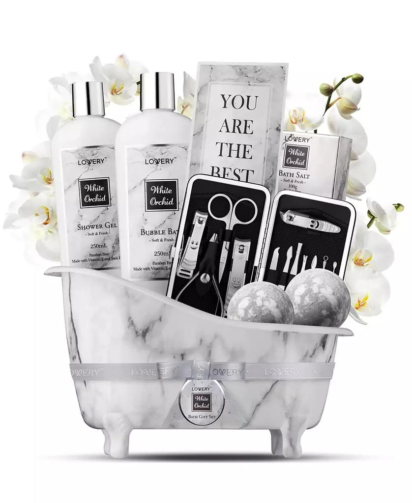 商品Lovery|Self Care Gift Basket, White Orchid Care Package, Bath and Body Gift Set, Pampering Package, 20 Piece,价格¥281,第1张图片