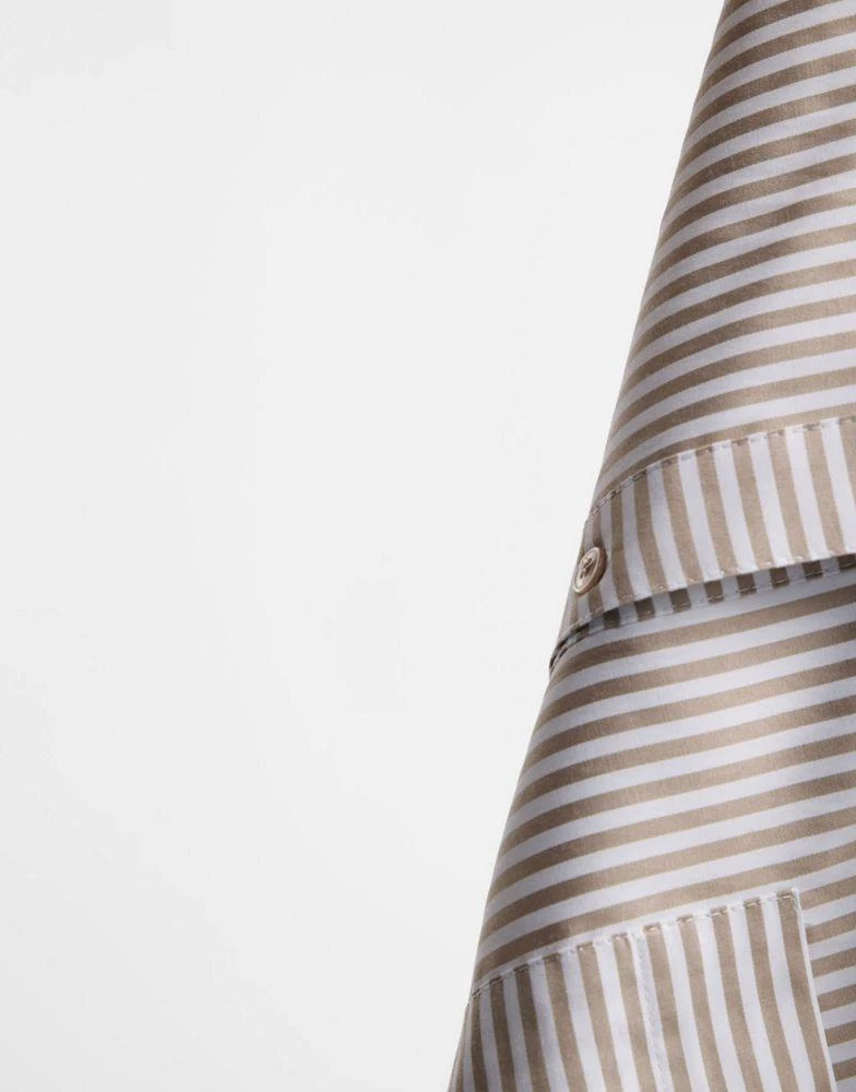 商品ASOS|ASOS DESIGN long sleeve oversized cotton dad shirt in tan and white stripe,价格¥196,第4张图片详细描述