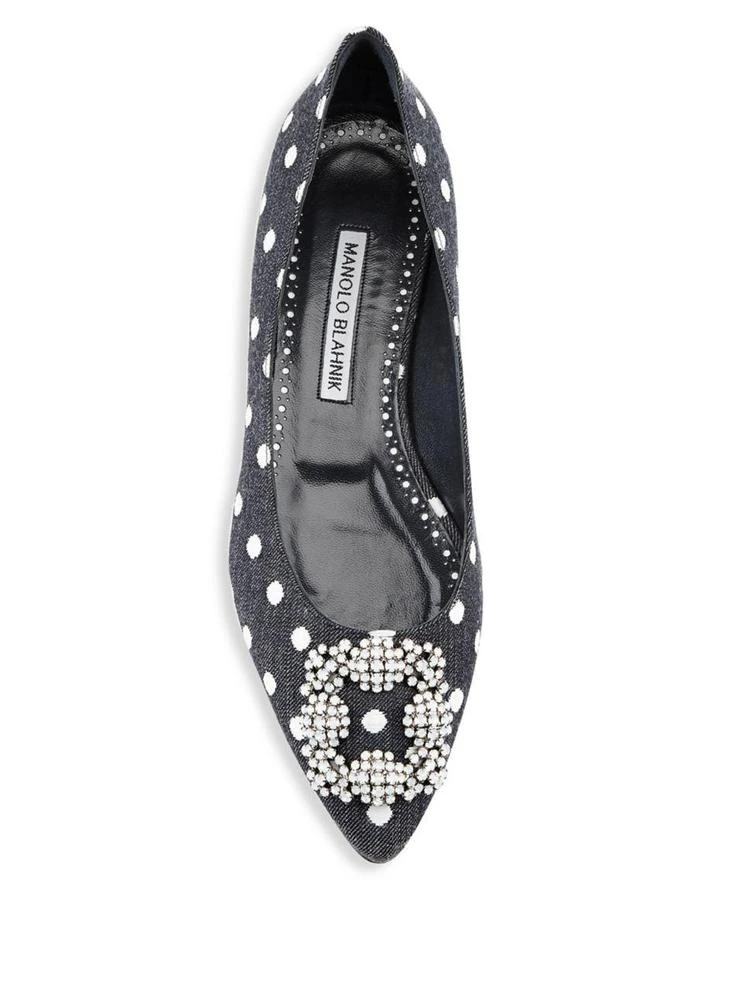 商品Manolo Blahnik|Manolo Blahnik - Hagisi Denim Polka Dot Flats,价格¥3068,第4张图片详细描述
