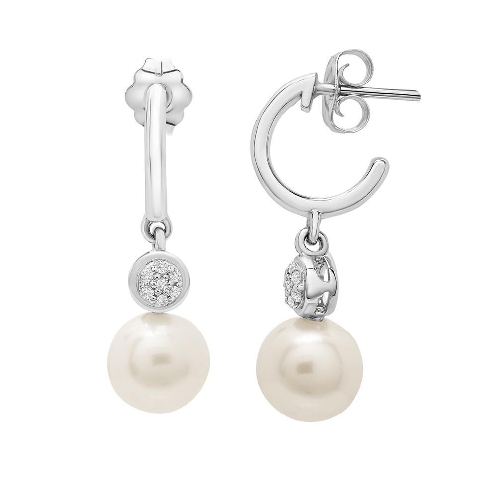 商品Macy's|Cultured Freshwater Pearl (7mm) and Diamond (1/20 ct. t.w.) Earrings in Sterling Silver,价格¥544,第1张图片
