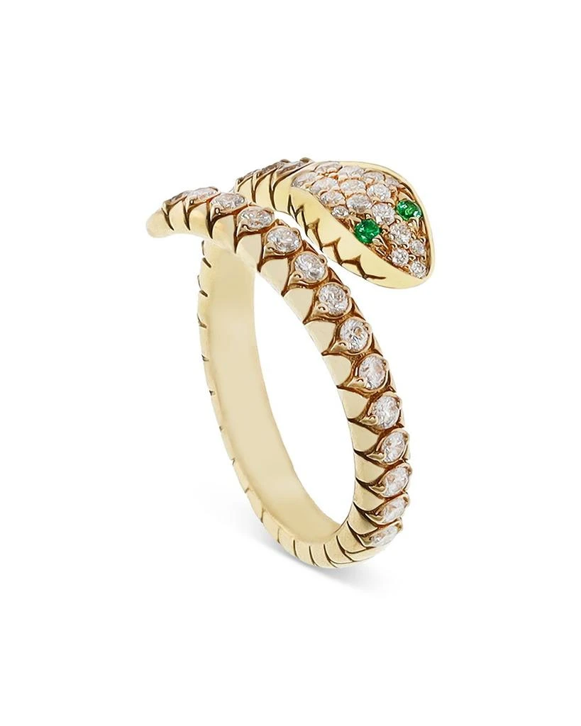 18K Yellow Gold Serpent Diamond & Emerald Snake Coil Ring - Exclusive, Italy Campaign 商品