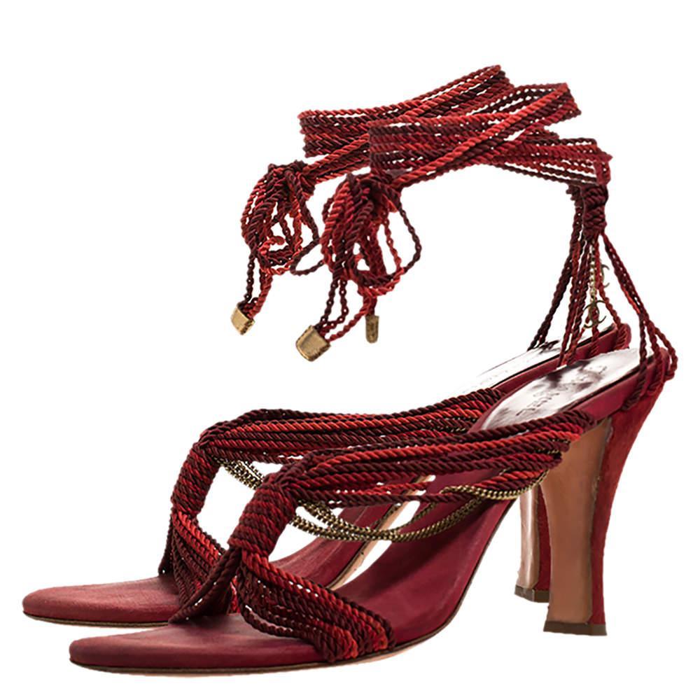 商品[二手商品] Chanel|Chanel Two Tone Rope Metal Chain Embellished CC Tie Up Sandals Size 41,价格¥3918,第6张图片详细描述