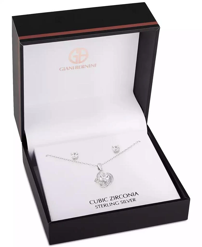商品Giani Bernini|2-Pc. Set Cubic Zirconia Love Knot Pendant Necklace & Solitaire Stud Earrings in Sterling Silver, Created for Macy's,价格¥264,第4张图片详细描述