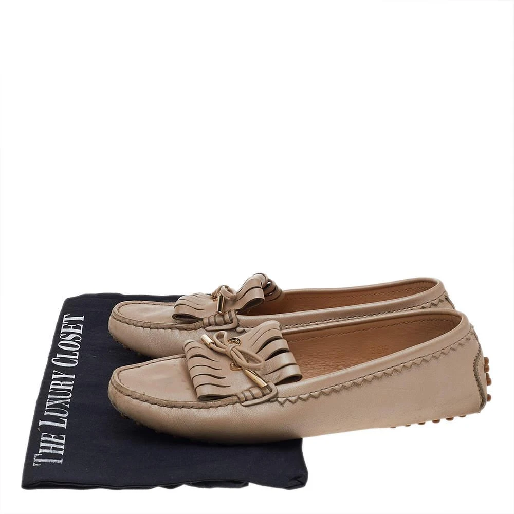 Tod's Beige Leather Fringe Slip on Loafers Size 36.5 商品