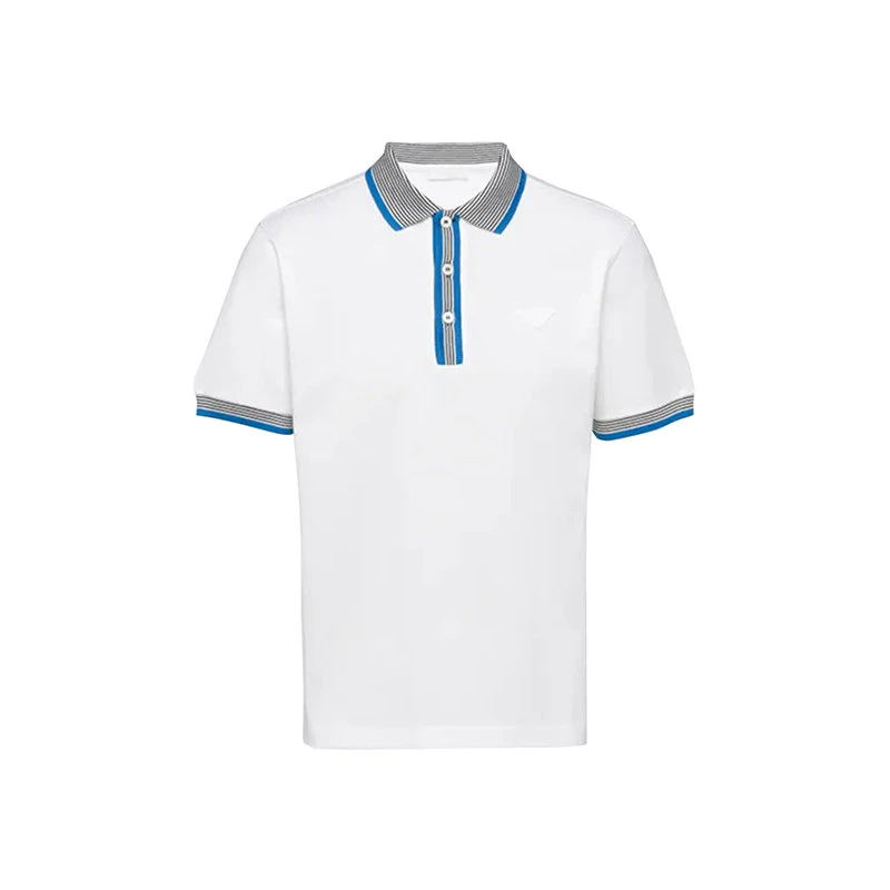 商品Prada|【预售3-7天】PRADA/普拉达 22年春夏 男士白色棉质撞色条纹细节短袖Polo衫UJN766_1ZP5_F0009_S_212,价格¥5517,第1张图片