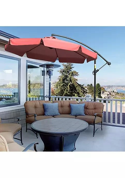 商品belk|9Ft Offset Hanging Patio Umbrella Cantilever Umbrella With Easy Tilt Adjustment Cross Base And 8 Ribs For Backyard Poolside Lawn And Garden Wine Red,价格¥940,第3张图片详细描述