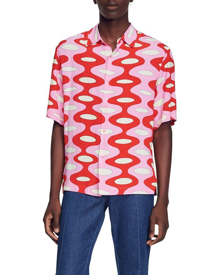 商品Sandro|H22Wavy MC Geo Print Button Down Shirt,价格¥1257,第1张图片