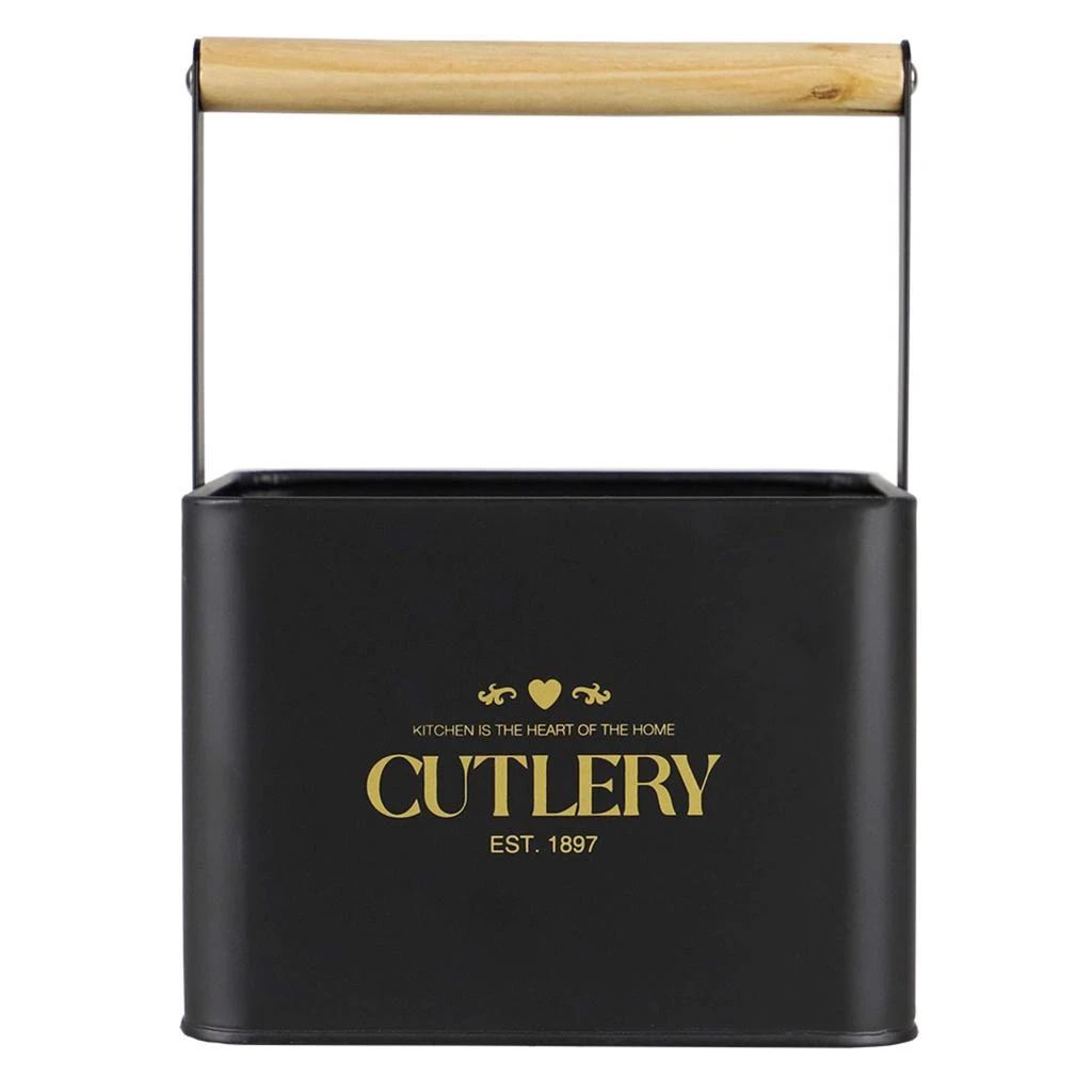 商品Home Basics|Home Basics Bistro Sectioned Tin Holder with Bamboo Handle, Black,价格¥159,第1张图片