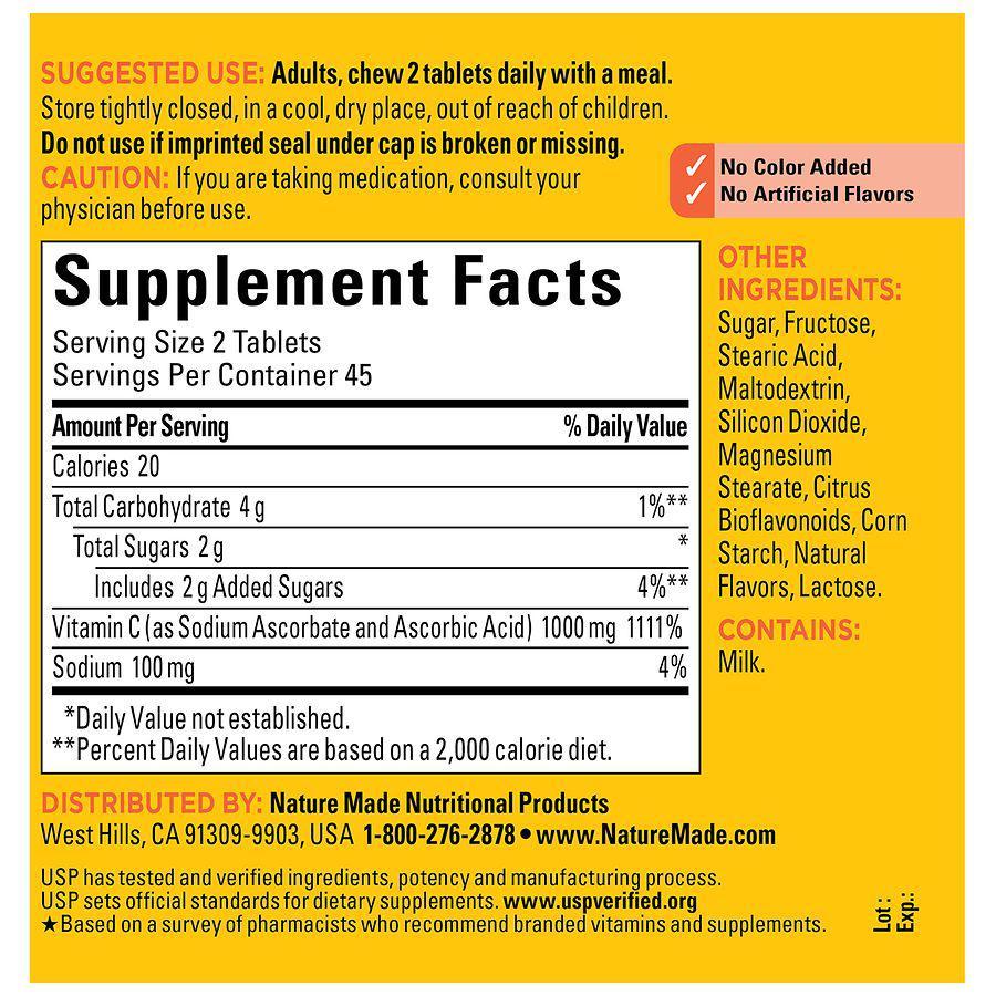 商品Nature Made|Extra Strength Dosage Chewable Vitamin C 1000 mg Tablets,价格¥130,第6张图片详细描述