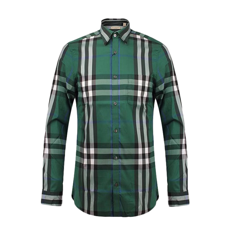 商品Burberry|Burberry 博柏利 男士绿色纯棉经典格纹长袖衬衫 3954493,价格¥1388,第1张图片