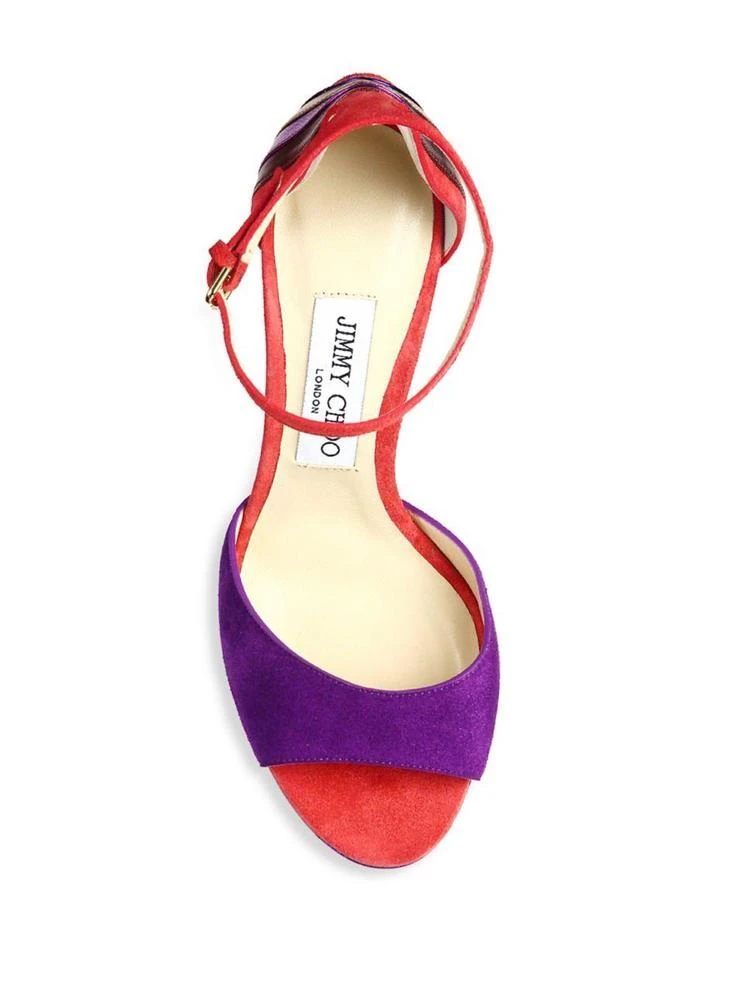 商品Jimmy Choo|Max 120 Multicolor Suede & Metallic Leather Ankle-Strap Platform Sandals,价格¥2835,第4张图片详细描述