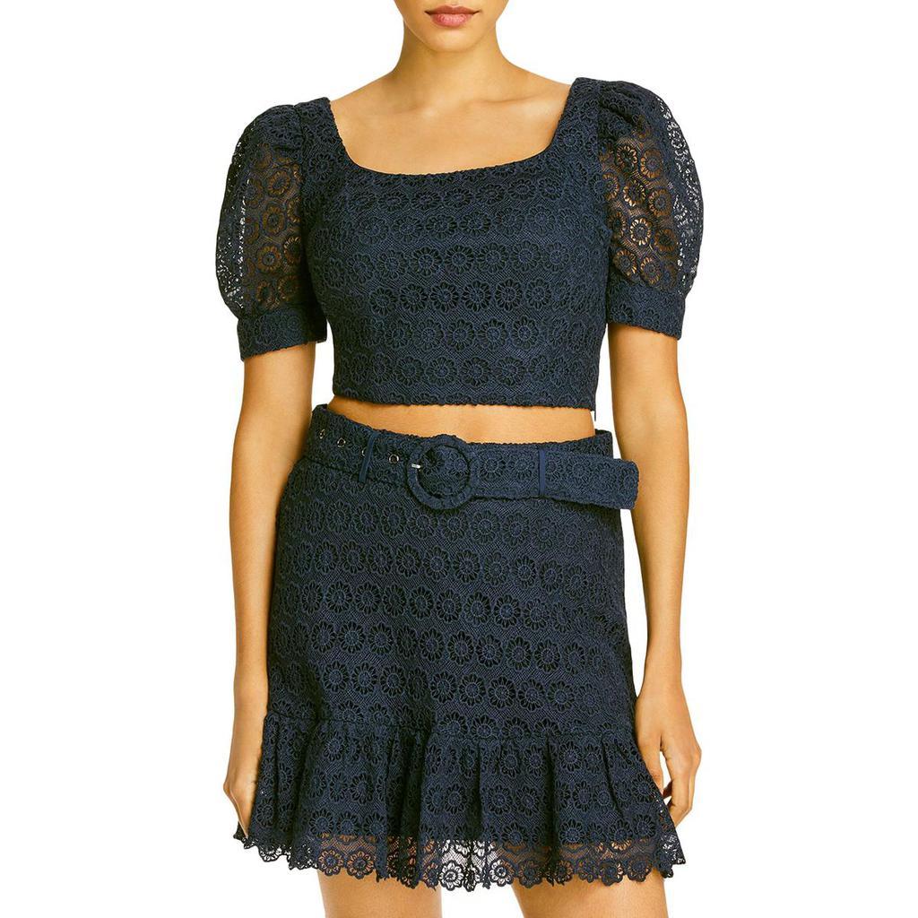 商品AQUA|Aqua Womens Puff Sleeve Lace Crop Top,价格¥51,第1张图片