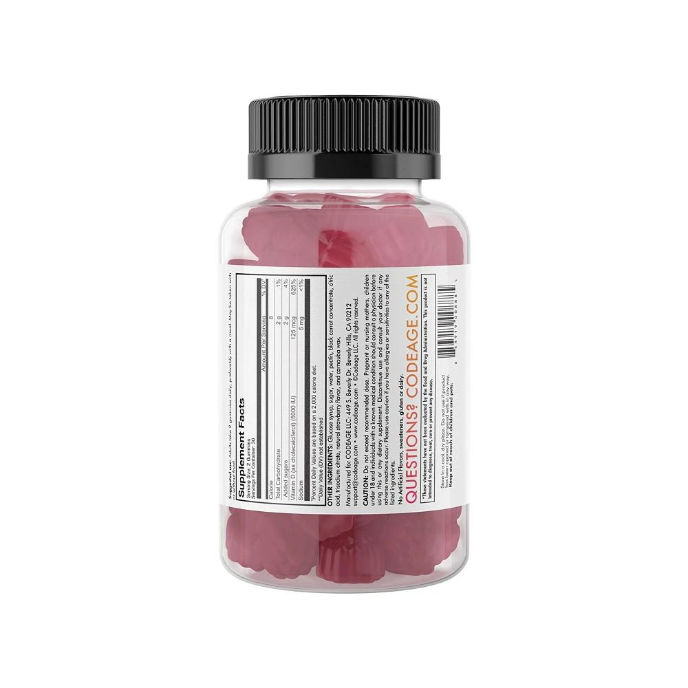 商品Codeage|Vitamin D3 Gummies, 5000 IU, Strawberry Flavored Vitamin Supplement -  60ct,价格¥150,第2张图片详细描述